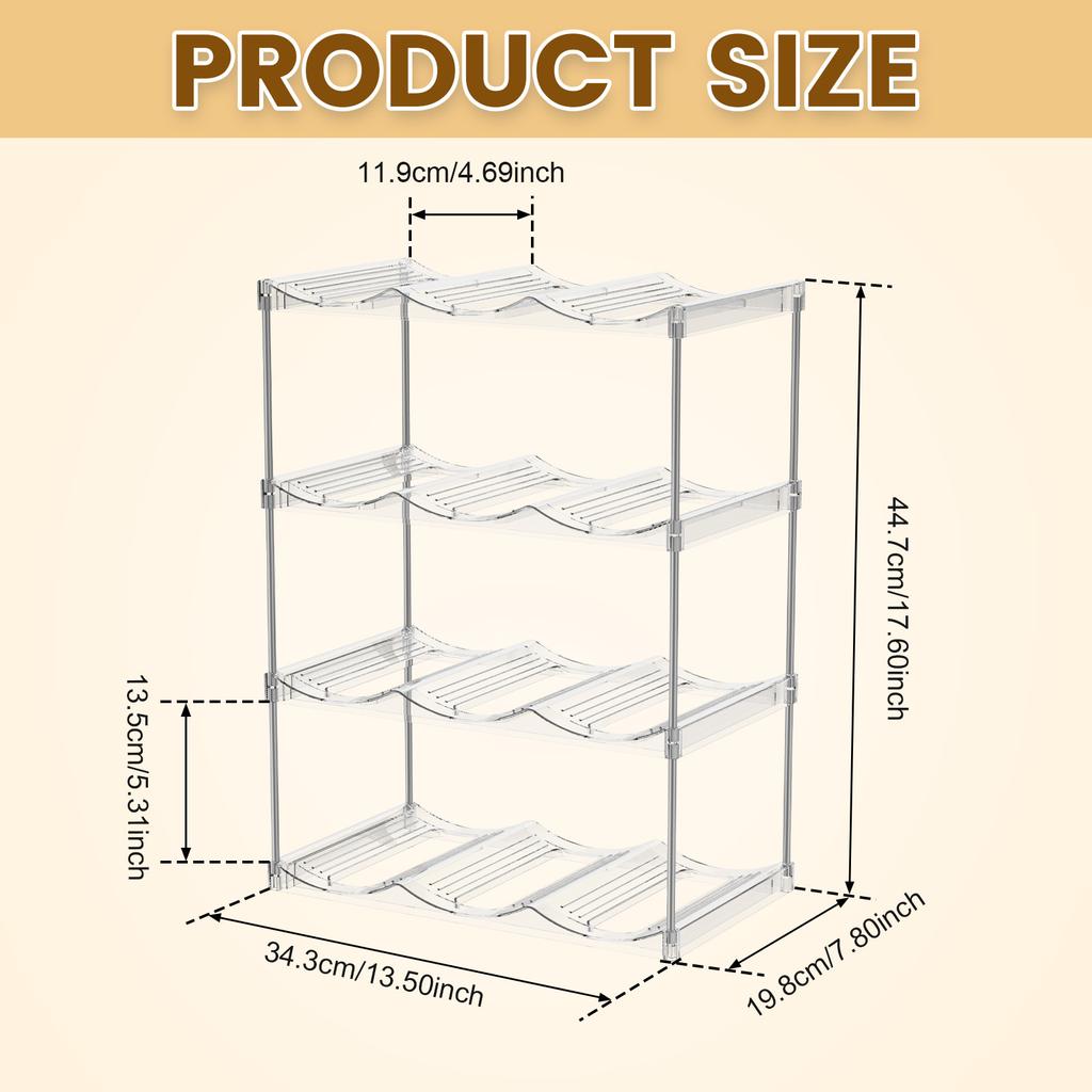 4 Layer Clear Water Bottle Organizer Stackable Water Bottle Holder Plastic Fridge Wine Rack Storage Organizer for Cabinet Pantry