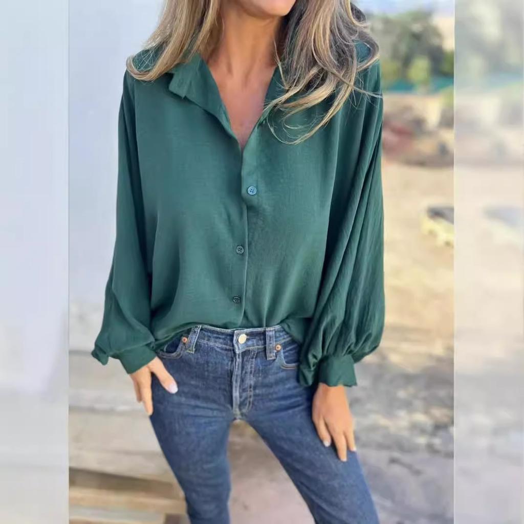 Női divat Alkalmi őszi tél egyszínű nyomtatással hosszú ujjú POLO nyakú blúzok és ingek