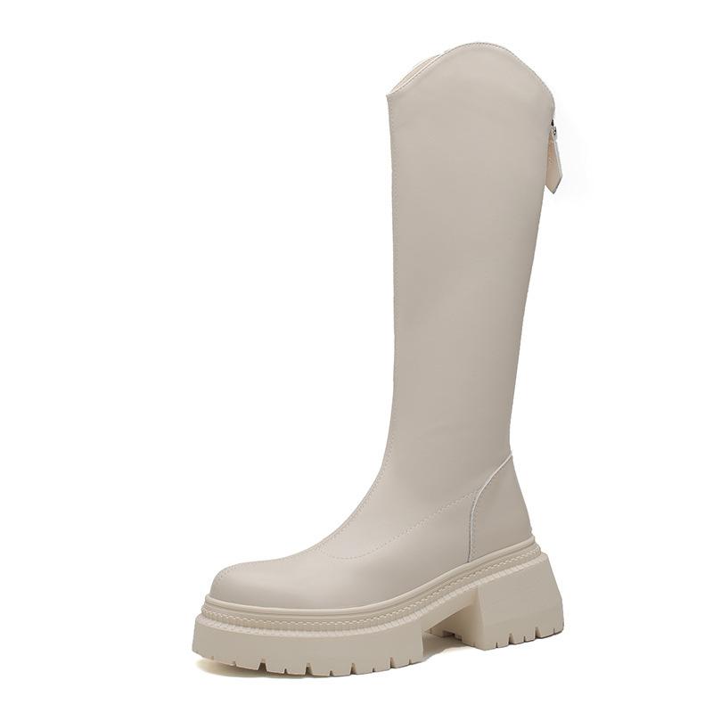 Fleece boots women's winter heightening thin boots women's knight boots thick heel retro boots women's fleece heightening