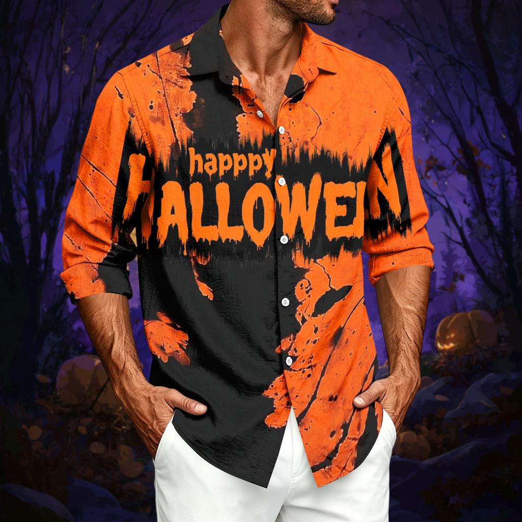 Herren Freizeit Langarmshirt mit Halloween-Print für Frühling, Sommer und Herbst
