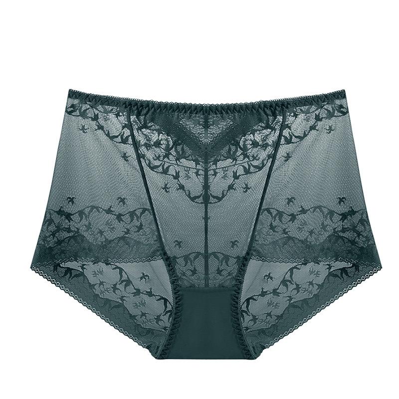 Big Size Lady Summer Thin Sexy Hollow Lace High Waist Abdominal Lift Hip Breathable No Mark Briefs