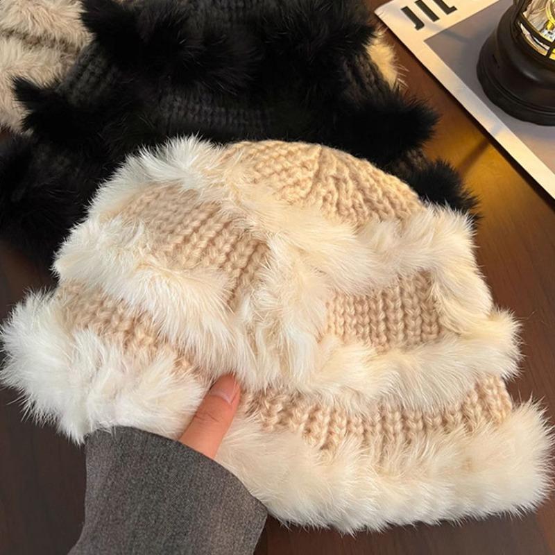 Autumn and Winter Thickened Warm Women Show Small Face Knitted Bucket Hat Popular Tide Hand Woven Plush Hat