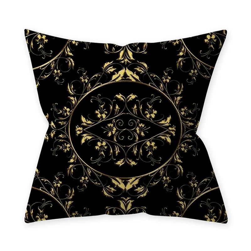 Golden Black Pattern Decorative 45*45CM Cushion Cover Polyester Throw Pillowcase Sofa Home Car Decorative PillowCover