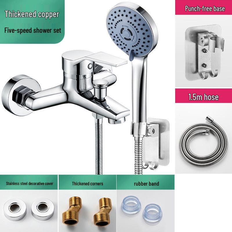 All-Copper 3-Function Shower Faucet Set with Bathtub Switch and Zinc Alloy Hot/Cold Mixer Valve