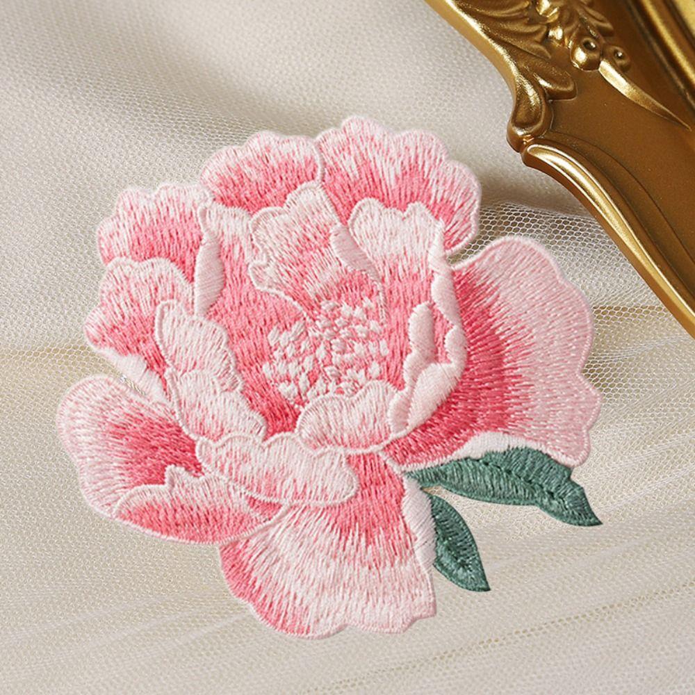 Chinese Style Peony Flower Embroidered Patches Sew On Clothes Patches for Cheongsam