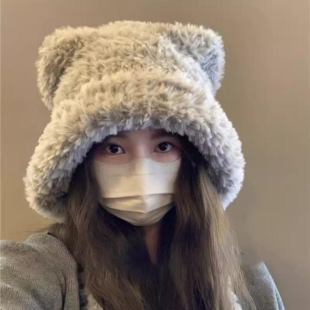 

Cute Ear Protection Hat Fashion Bear Beanies Bonnet 2024 Plush Earmuffs Cap чорний