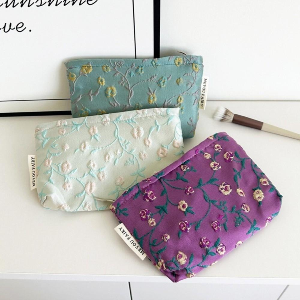 Portable Flower Pattern Makeup Bag Large Capacity Zipper Closure Cosmetic Storage Pouch Cosmetic Bag Travel Toiletry Pouch