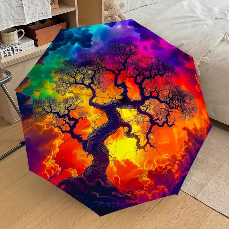 1PC Tree of Life Cosmic Art Pattern Small Travel Automatic Folding Umbrella, Compact Windproof Umbrella, Automatic Open/Close ,Gift-091533