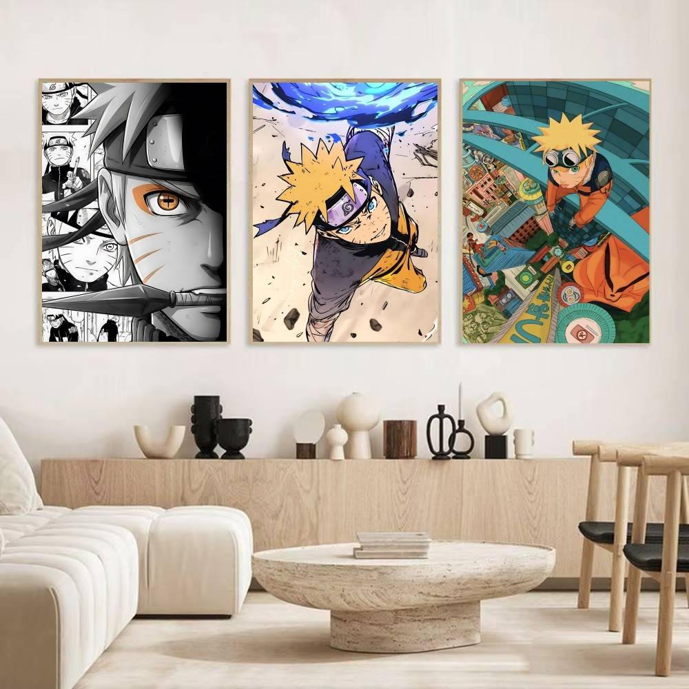 1pc Anime Characters U-Uzumaki N-Naruto posters Self-adhesive Paper Print Home Living Room Bedroom Entrance Bar Cafe Art