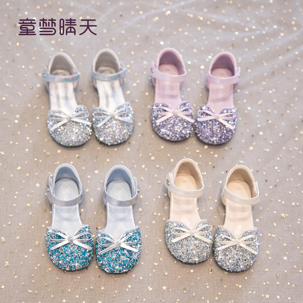 Size 26-37, girls princess sandals crystal shoes 2025 summer new dress girls summer shoes bag head sandals
