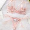 Off-white Ribbon Sexy Lingerie Skin-friendly Breathable Flower Lace Underwear Set Ultra-thin Embroidered Bra