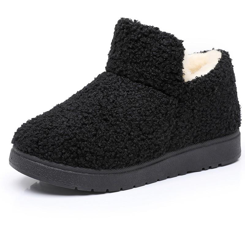 Womens Winter Home Slippers Warm Non-Slip Fleece Lined Flat Low-Top Snow Boots Mom
