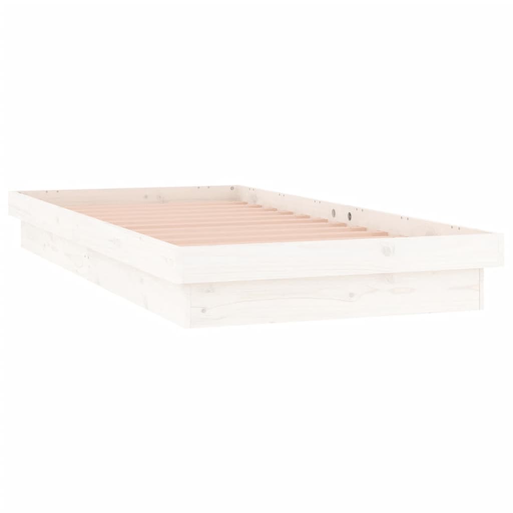 Vidaxl Rama Łóżka Z Led, Biała, 90X190 Cm, Pojedyncza, Lite Drewno