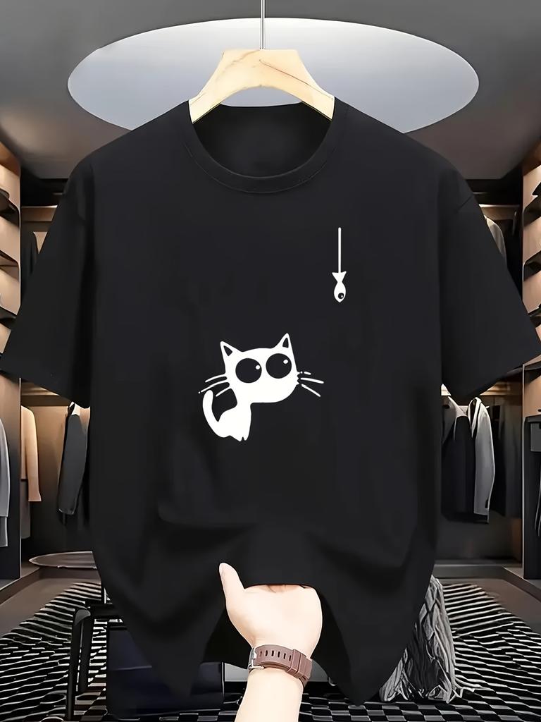 Cartoon Fun Cat Graphic Printing Summer Autumn Winter Cotton Casual Comfortable Men's and Women's T-Shirts Short Sleeves Outdoor