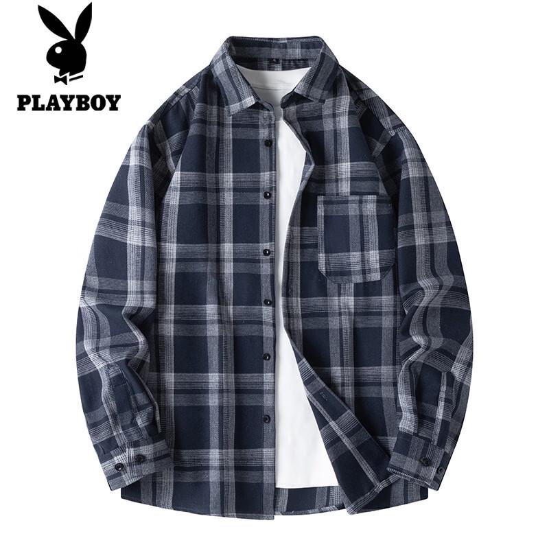 PLAYBOY Men s Casual Plaid Long-Sleeve Shirt 4XL