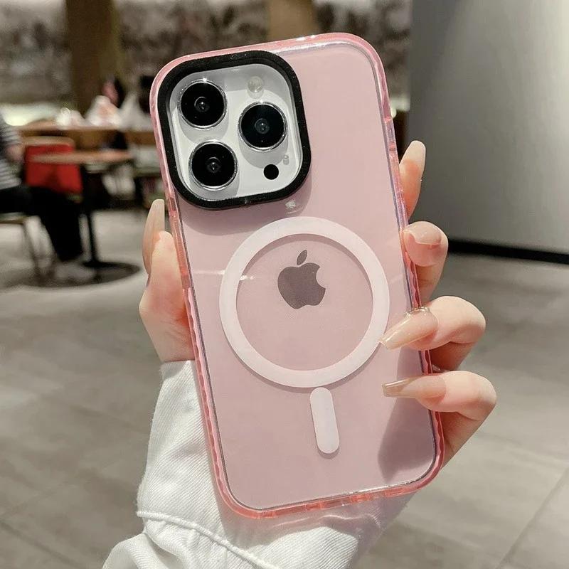Luxury Wireless Charging Magsafe Phone Case For iPhone 17 12 13 14 15 16 17 Pro Max Magnetic Transparent Bumper Back Cover