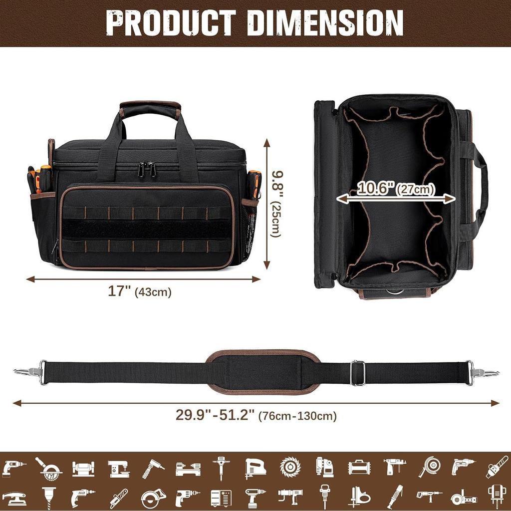 DGEV Tool Tote, Tool Bag Organizer, Electrician Tool Bag, Tool Bag, Tool Caddy, Tool Bags for Electricians
