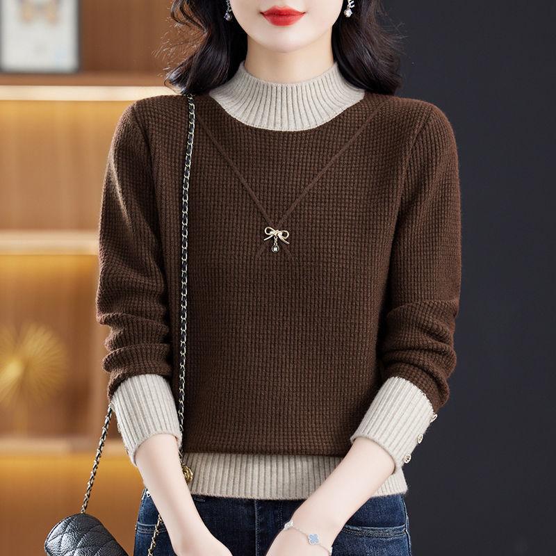 Half Turtleneck Pullover Loose Long-sleeved Multicolor Knitted Sweater for Women Trendy Casual Sweater Autumn and Winter Top