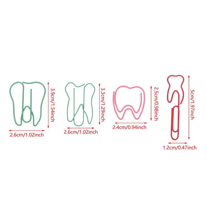 20Pcs Tooth Shape Metal Paper Clips Cute Colorful Paperclip Bookmark Note Memo Ticket Clip Dentist Gift Clinic Office Stationery