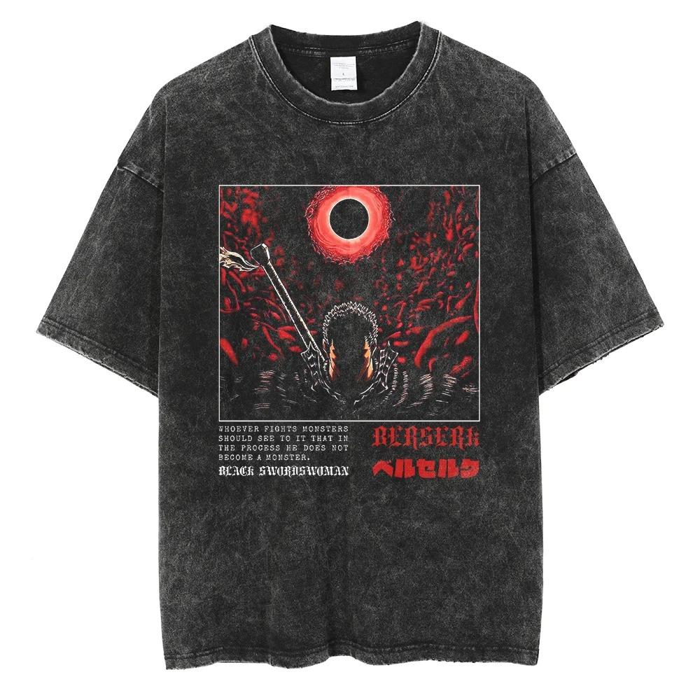 Berserk Guts Manga Panel Vintage Washed Oversized T-Shirt | Unisex Dark Fantasy Anime Streetwear Tee