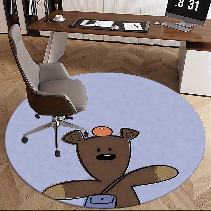 Charming Cartoon Bear Chair Mat - Round Carpet for Home Decor, Office Use, Gift Idea for Any Room0481b