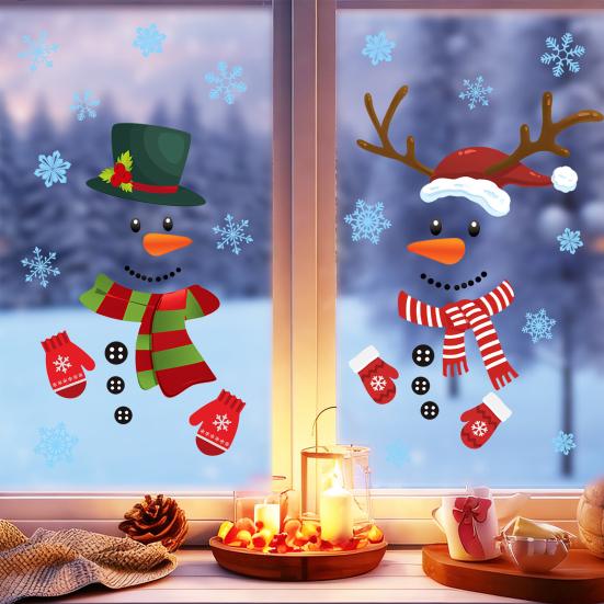 Seasonal Window Decorations 2Pcs Christmas Snowman Static Stickers, Simple Double Clings, Festive Clings PVC Waterproof Decals for Home Glass