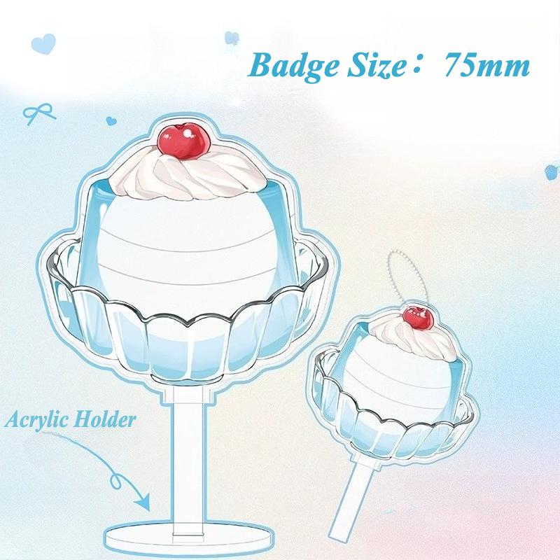 

Pudding Cup PVC Badge Ornaments for Girls Desktop Decoration 75mm Badge Holder Anime Badges Display Japan Style Kawaii Design