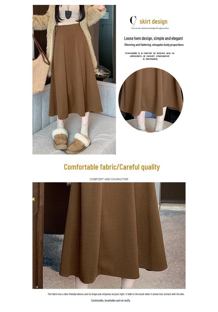 Plus Size Women's Korean Wool Flare Umbrella Skirt - High Waist A-Line for Autumn/Winter