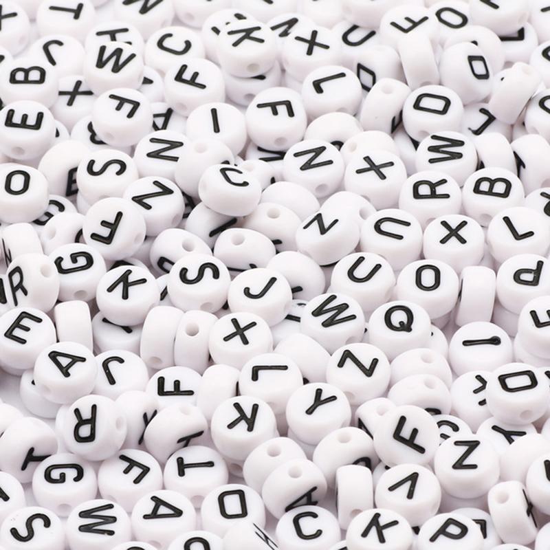 100Pcs Acrylic Flat Letter Beads Alphabet Round Smile Spacer Loose Bead For Diy Jewelry Bracelet Charm Supplies