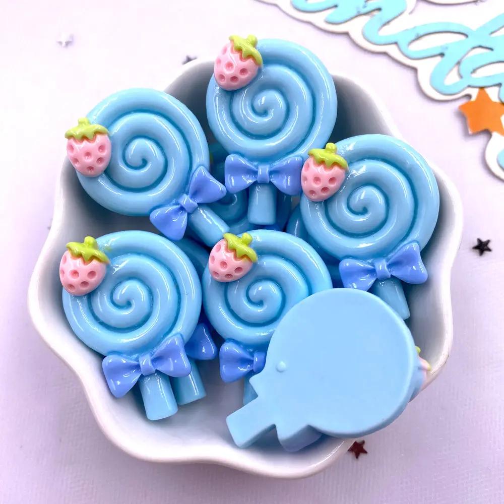 Painted Colorful Resin Strawberry lollipop Lollipop Flatback Cabochon Stone Figurines 10pcs DIY Bow Accessories Scrapbook Crafts