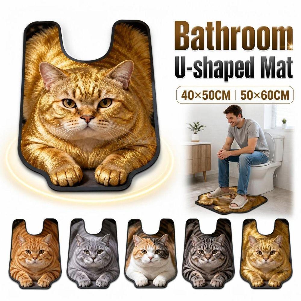 Quick-dry Bathroom U-shaped Mat Non-slip Bath Mat Fun Toilet Floor Rug Household