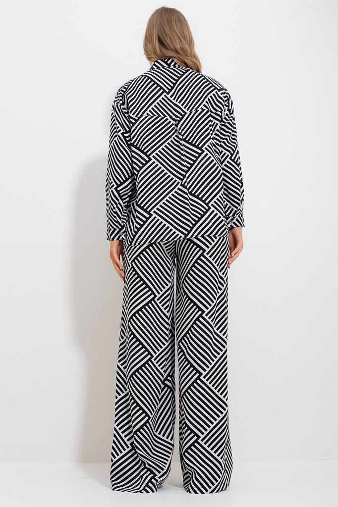 Set de top și de jos pentru femei, la modă din sezonul nou, nisip, bej-negru, cămașă și pantaloni cu model, set de top și de jos țesute