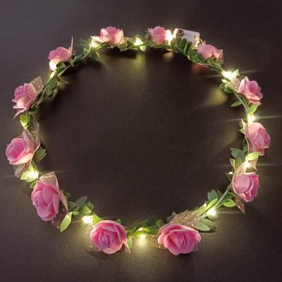 Yousheng Romantic Glowing Wreath LED Light Rose Flowers Hairband Headpiece Wedding Party Girl Birthday Favor Luminous Hair Garland