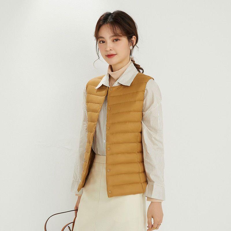 Down vest women's autumn and winter new simple collarless light and thin round neck V-neck liner vest vest vest tide