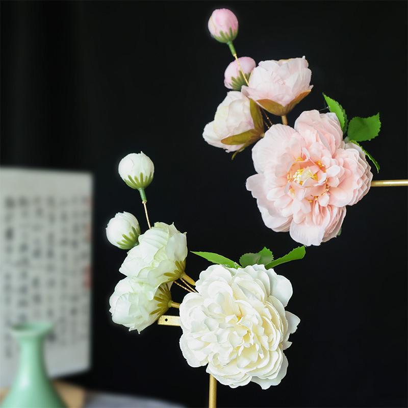Vintage Seidenpfingstrosen Haarspange, Elegantes Hanfu Kopfschmuck-Accessoire