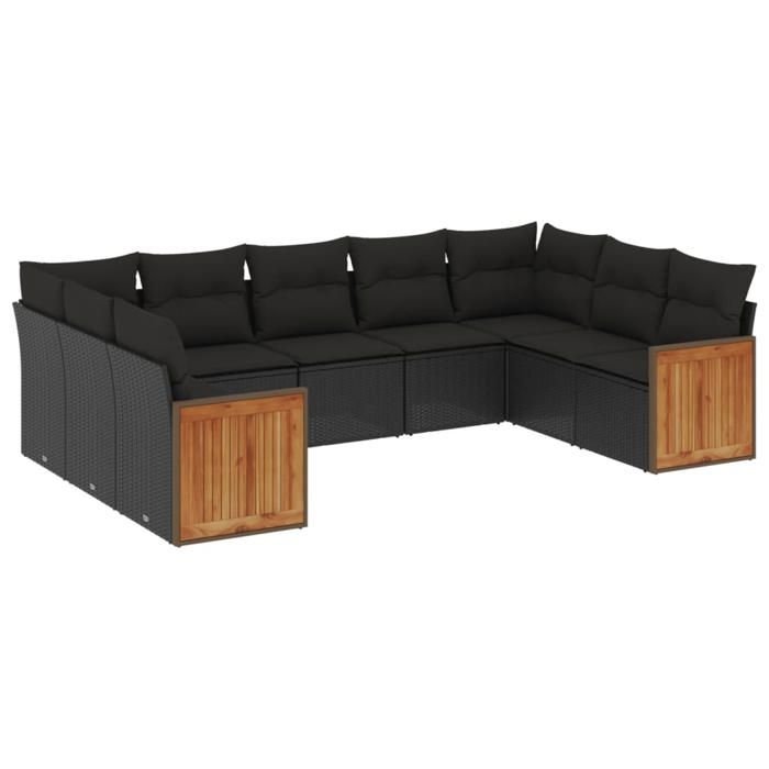 VidaXL Garden Lounge Set with Cushions 9 Pcs, Patio Sofas, Furniture Set, Outdoor Terrace Furniture, Black 3260354