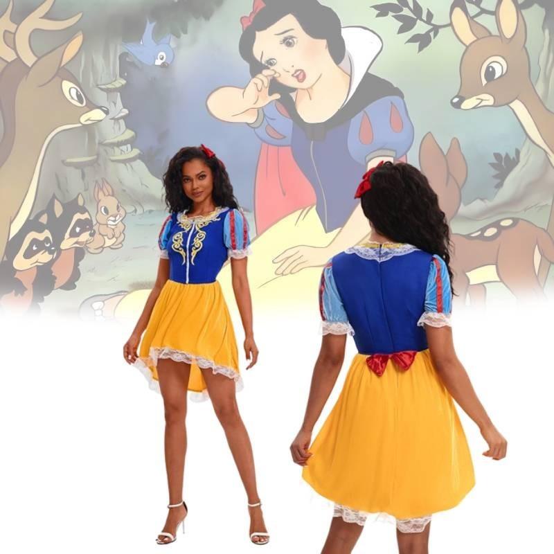 Elegant Halloween Snehvide Kjole Cosplay Kostume Til Voksne Med Tilbehør