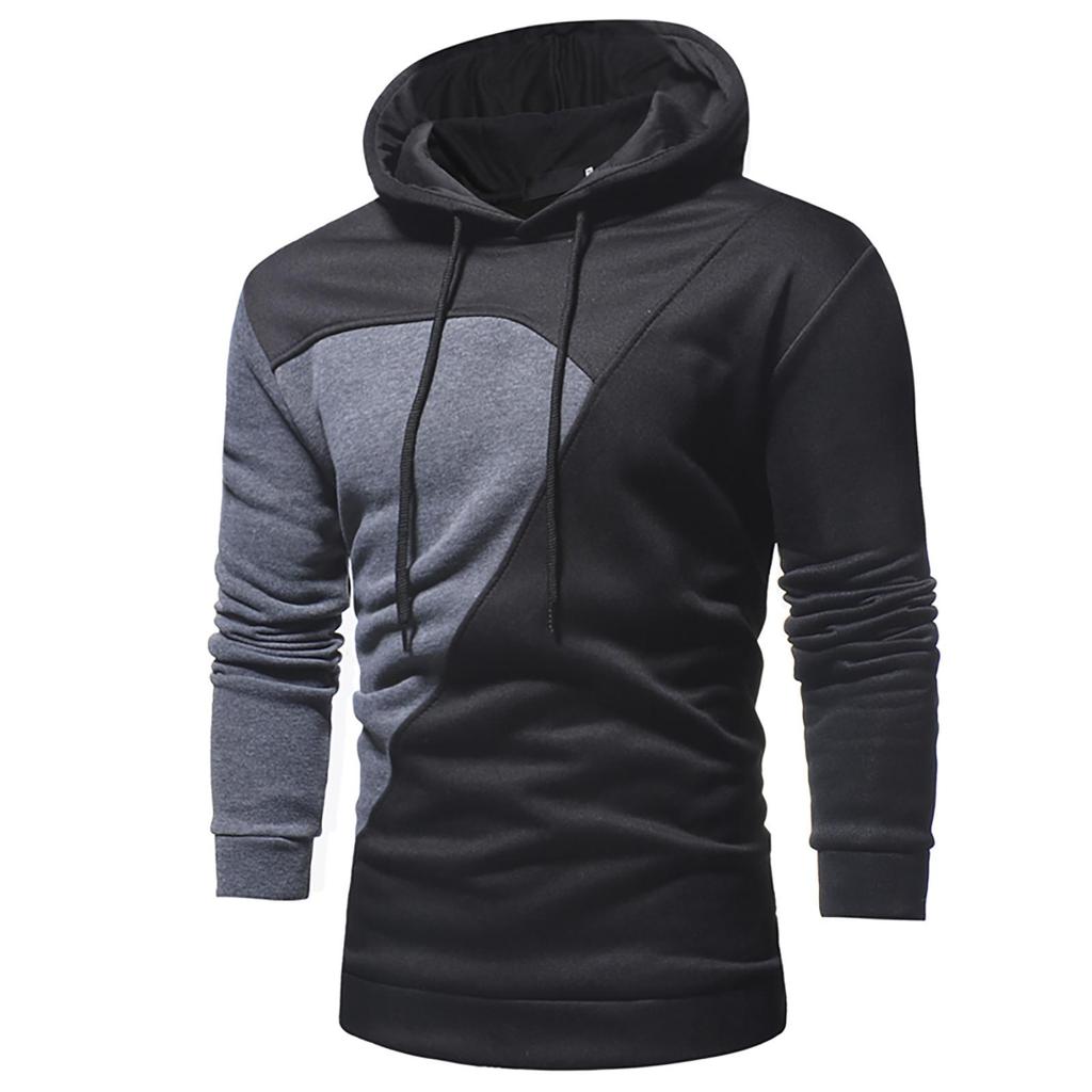 Men's Casual Patchwork Sports Sweatshirt Long Sleeve Hooded Pullover Top