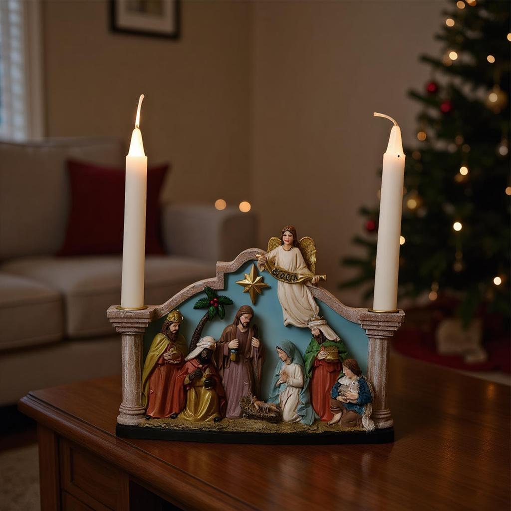 Nativity Advent Candle Holder Christmas Candlestick Decorations Resin Nativity Statue Ornament Catholic Christian Candle Holder