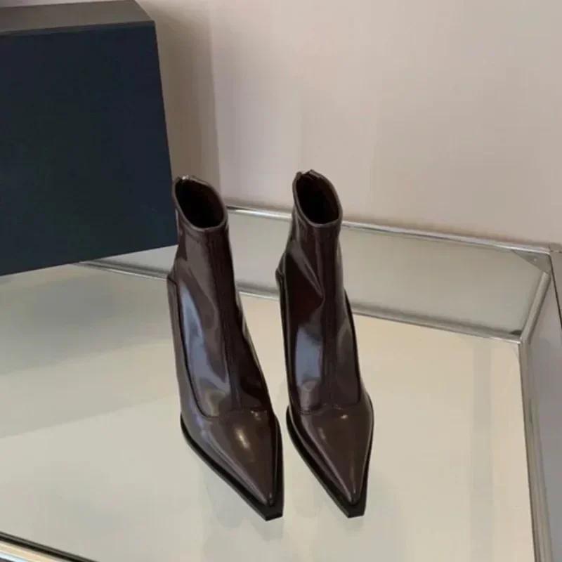 Fashion 2024 High Quality Ladies Shoes Back Zip Modern Boots Women Fashion Stiletto Modern Boots Women Sexy Pointed Toe Mid-Calf Boots