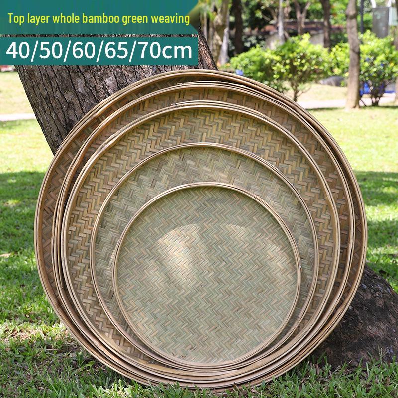 Bamboo Woven Drying Basket Farmhouse Green Round Sieve Tray