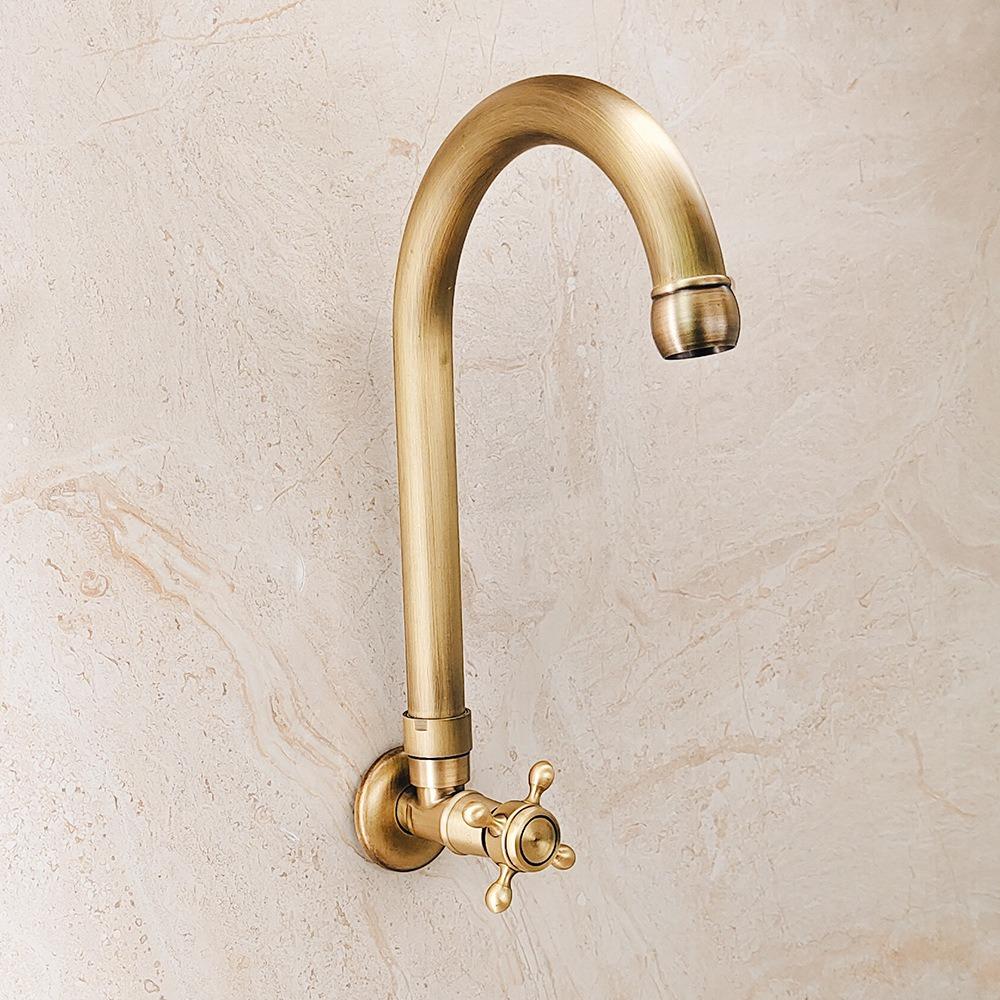 Single Cold  Longer Faucet Spout 360 Swivel Faucet Outdoor Mop Faucet Antique Brushed Solid Brass Washing Machine Tap Kmmoun
