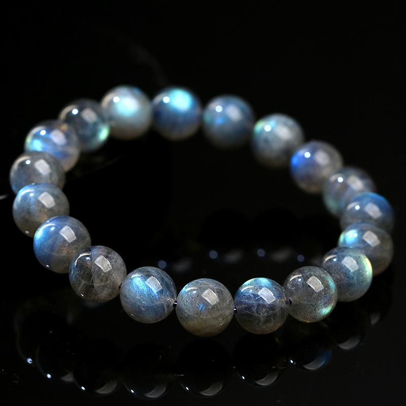 Hongchu Crystal Natural Starry Labradorite Round Bead Bracelet Iridescent Labradorite Blue Light Bracelet