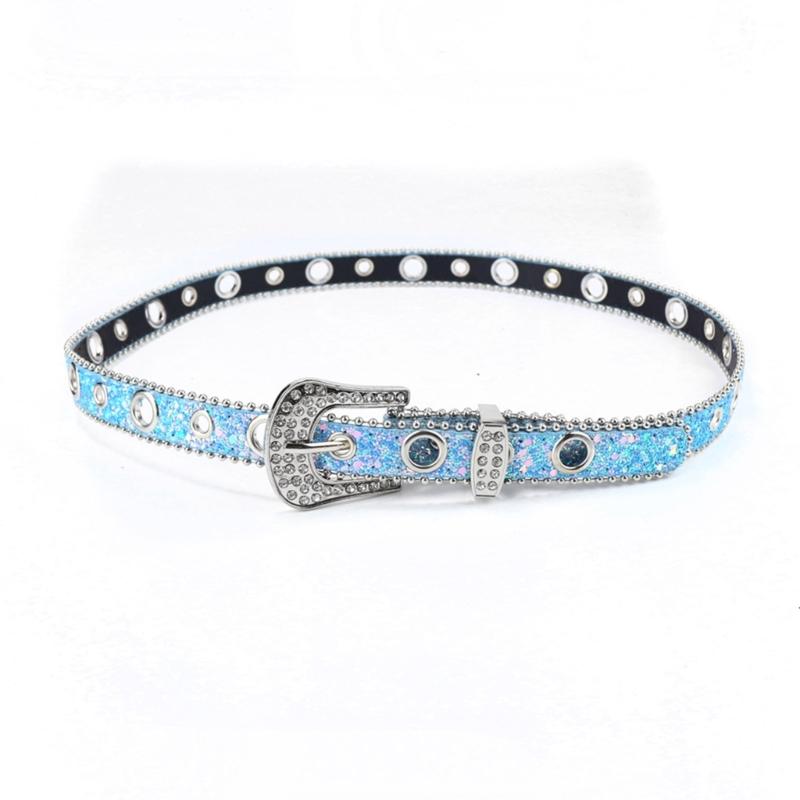 Teens Full Sequins Belt for Jeans Adjustable Pin Buckle Waist Belt Rhinestone Buckle Wide Waist Belt Ladies Skirt Belt
