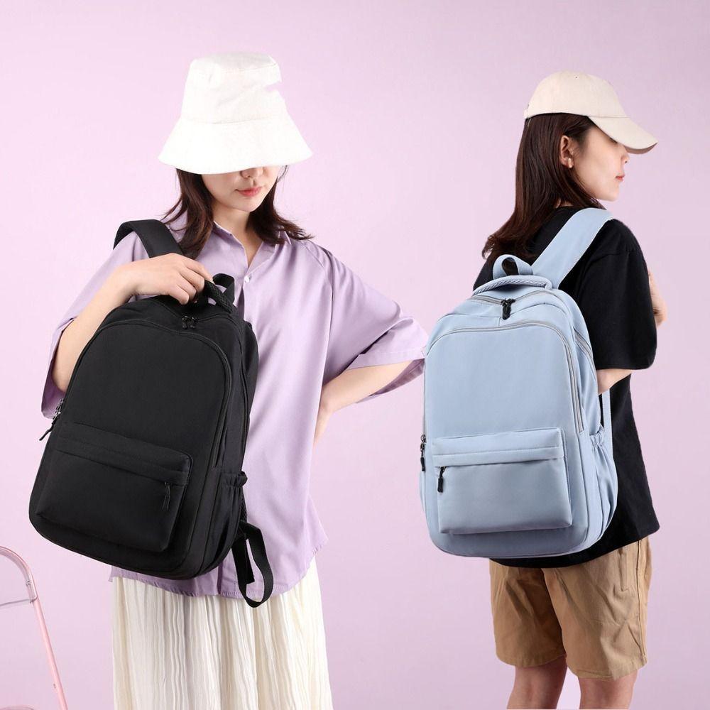 Nylon Preppy Style Backpack Solid Color Teenagers Shoulder Bag Portable Students School Bag  Women