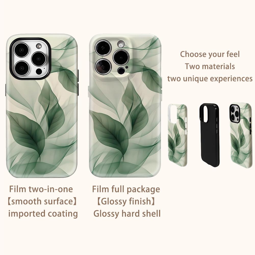 Transparent Green Leaves Phone Case for IPhone 17AIR 16E 16 15 14 13 12 11 17 Pro Max Plus Double-layer Back Cover