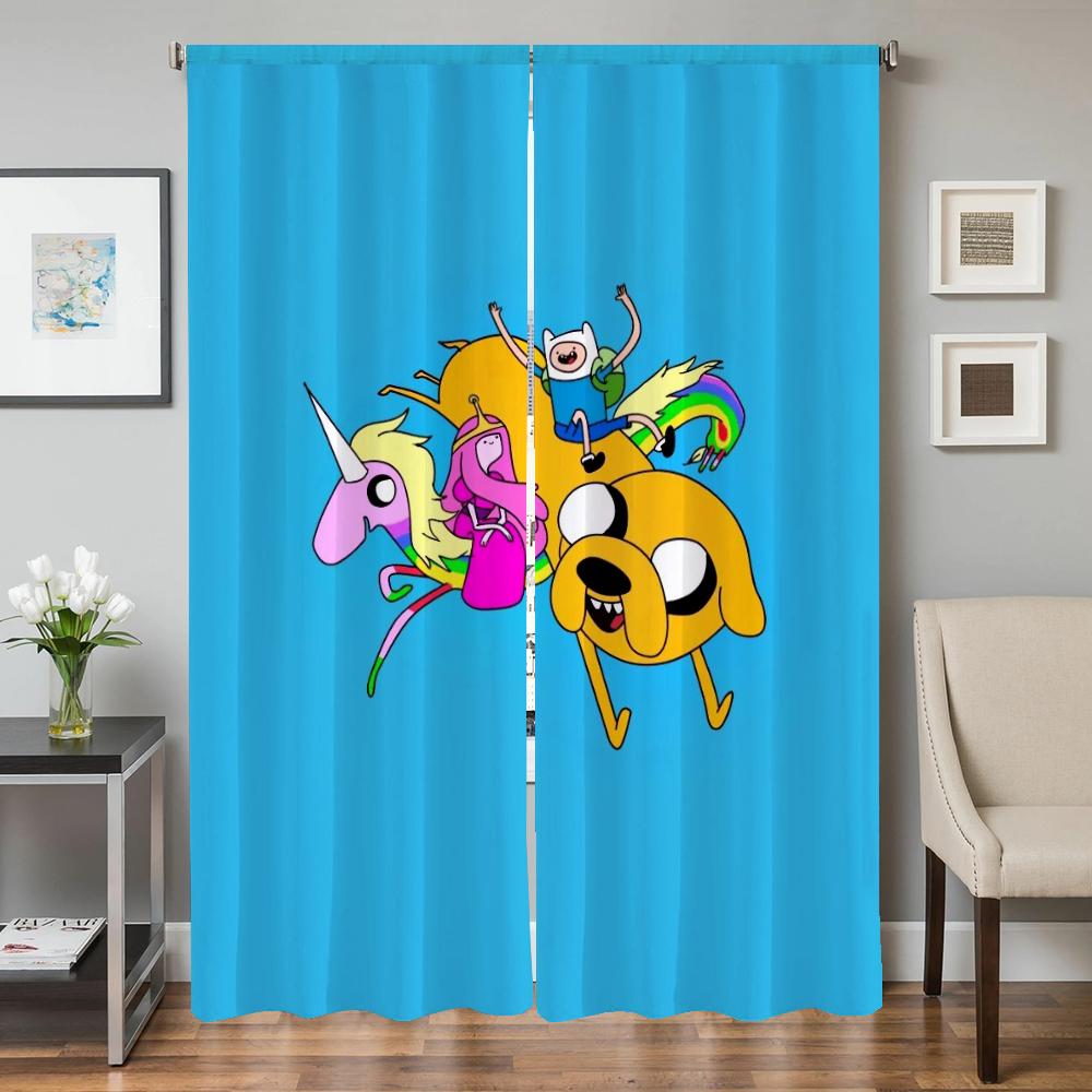 Zasłony Okienne Kuchenne do Salonu 2 Sztuki Zasłony Zaciemniające Zasłona na Drzwi A-adventure Time Przegroda Dekoracja Sypialni