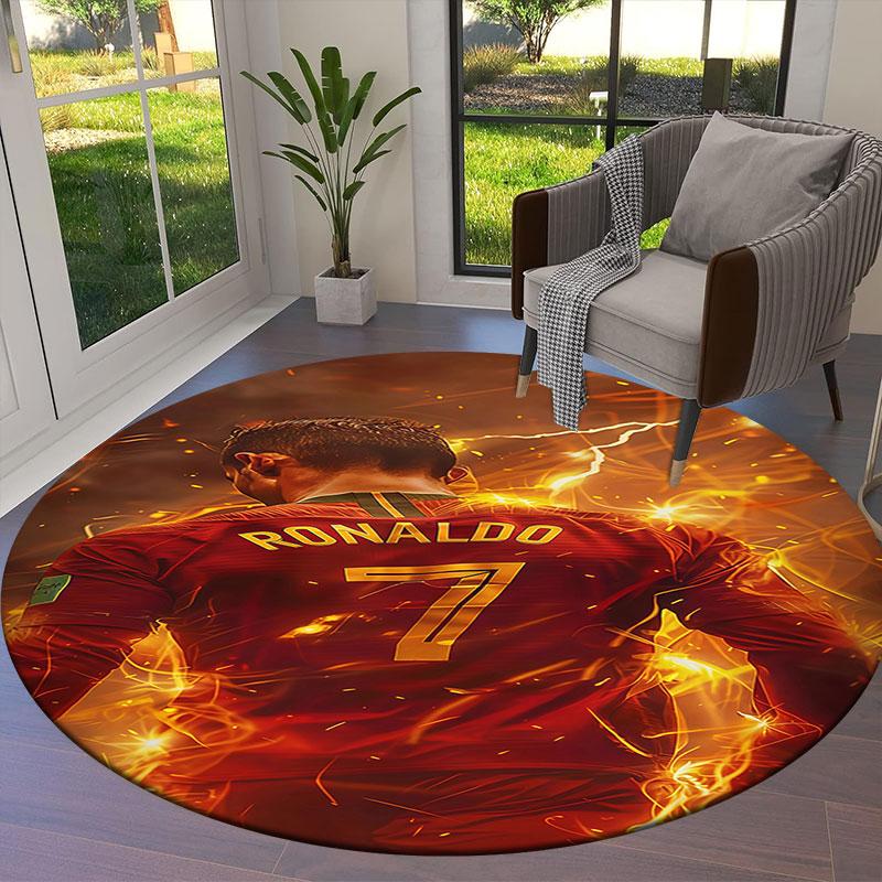 Cristiano Ronaldo Round Area Rug,Carpet Rug for Living Room Bedroom Sofa Playroom Decor,Non-slip Floor Mat