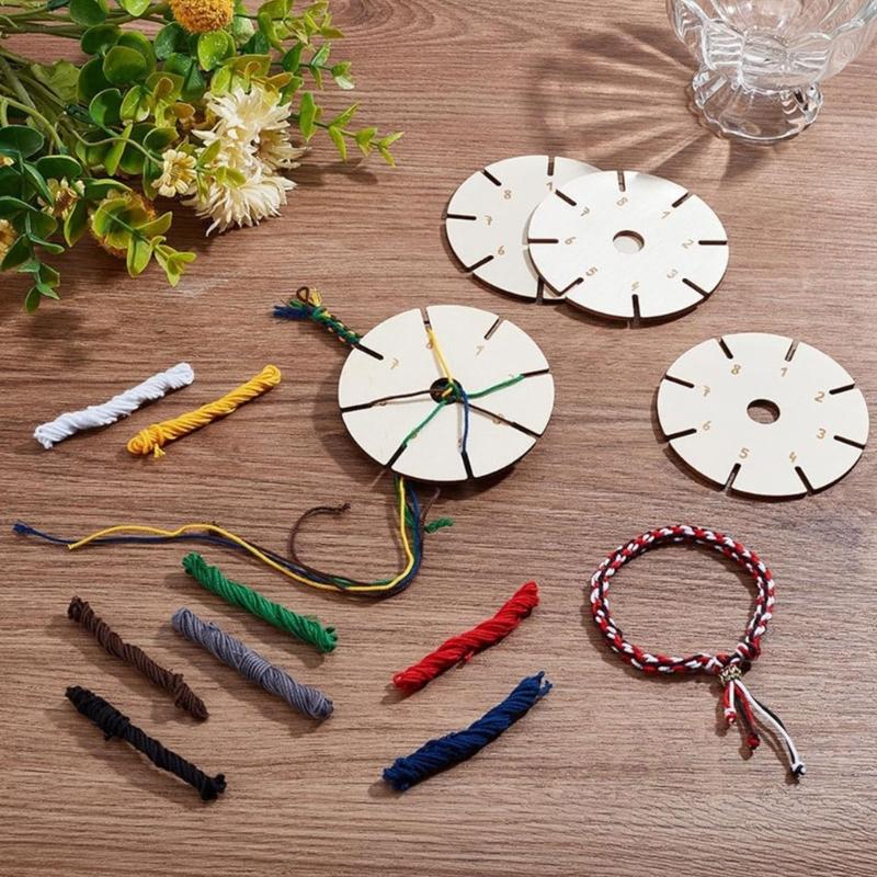 Round Handmade Weaving Board for Bracelets Crafting Portable Sturdy Wood Designs