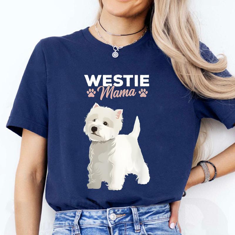 West Highland White Tshirt Terrier Mama Dog Westie Mom Women and Girls Casual Street Wear Breathable Shirts Dog Mom Clothing